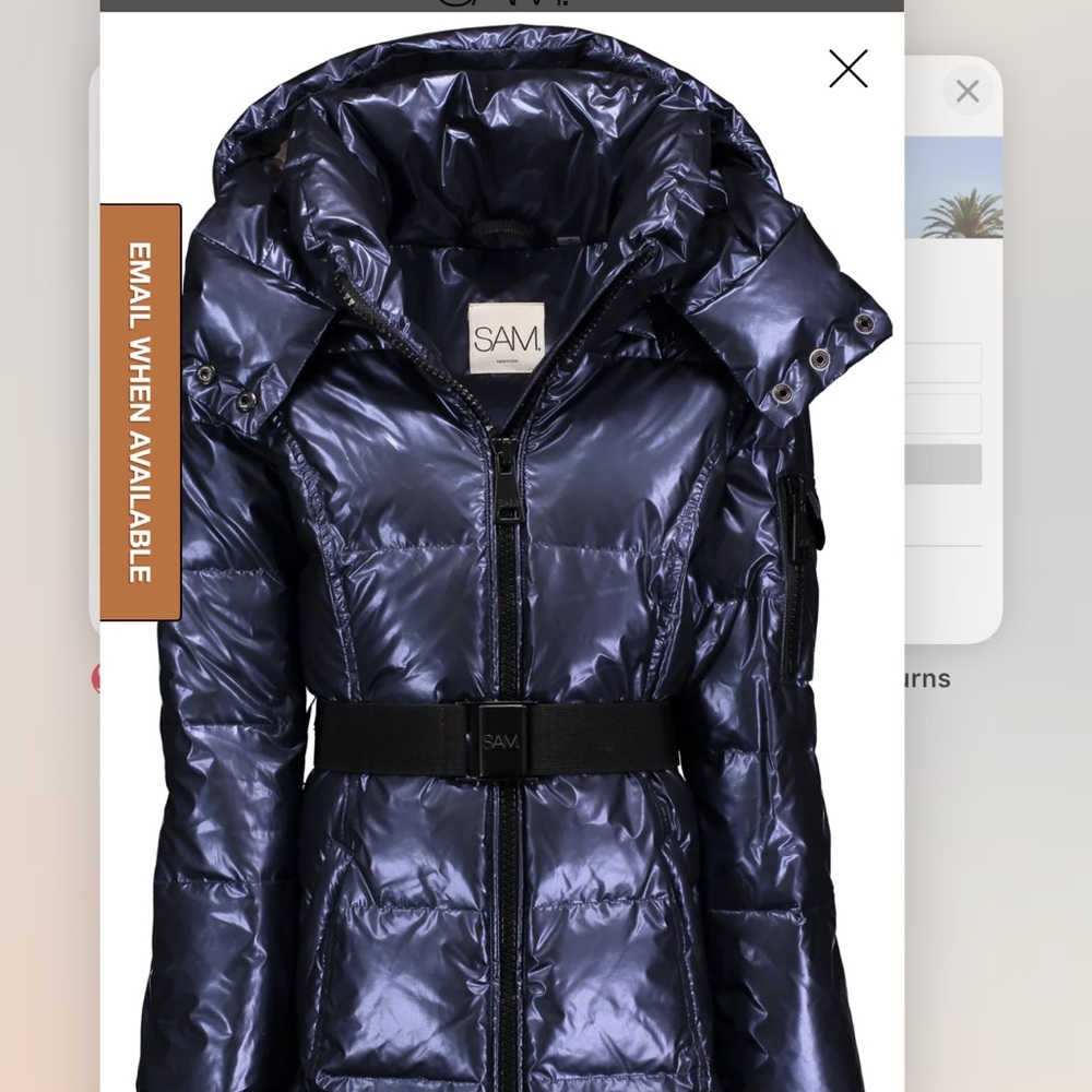 SAM Blue metallic Soho coat with belt